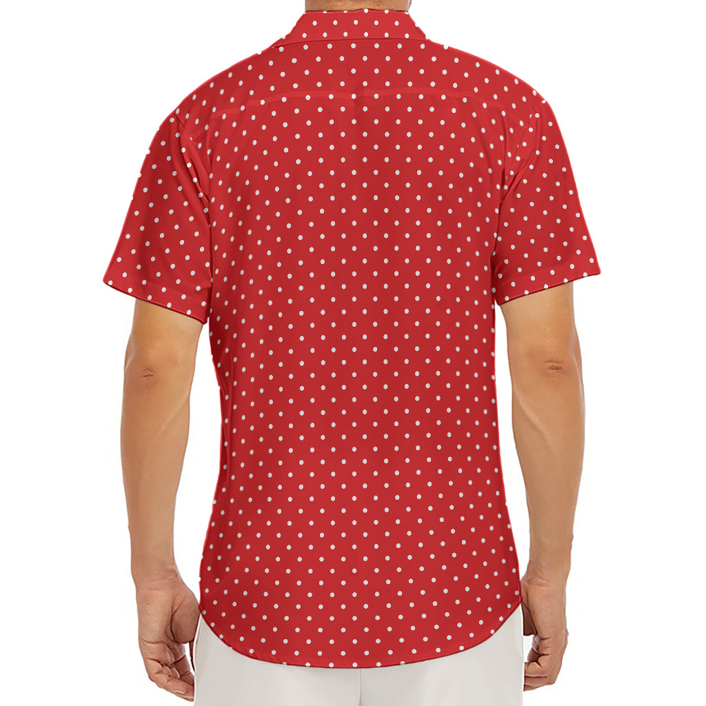 Red And White Polka Dot Print Men's Deep V-Neck Shirt