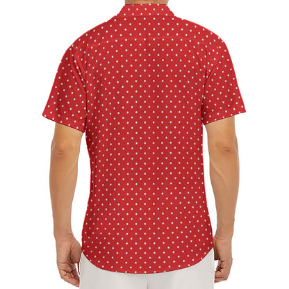 Red And White Polka Dot Print Men's Deep V-Neck Shirt