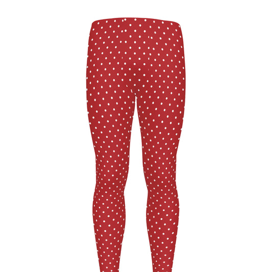 Red And White Polka Dot Print Men's leggings