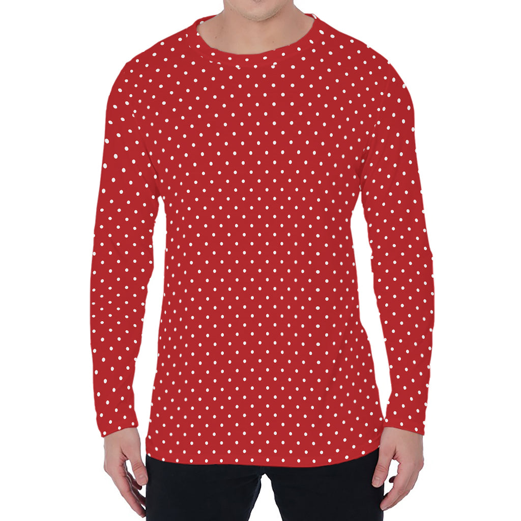Red And White Polka Dot Print Men's Long Sleeve T-Shirt