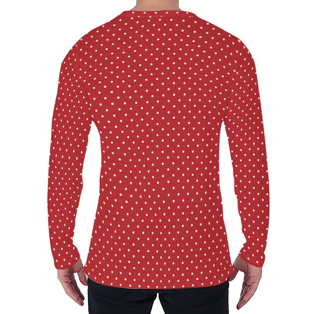 Red And White Polka Dot Print Men's Long Sleeve T-Shirt