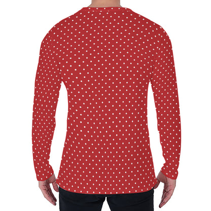 Red And White Polka Dot Print Men's Long Sleeve T-Shirt