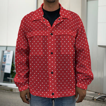 Red And White Polka Dot Print Men's Shirt Jacket