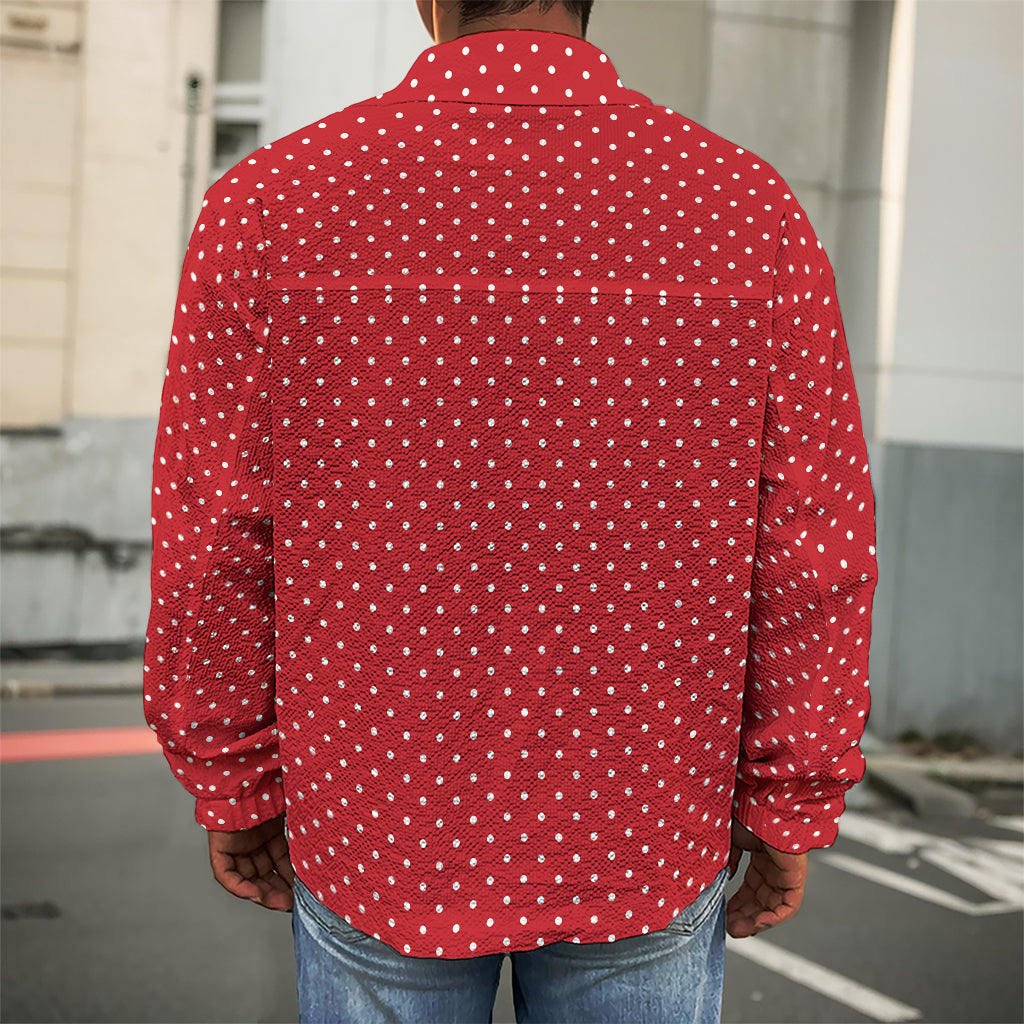 Red And White Polka Dot Print Men's Shirt Jacket