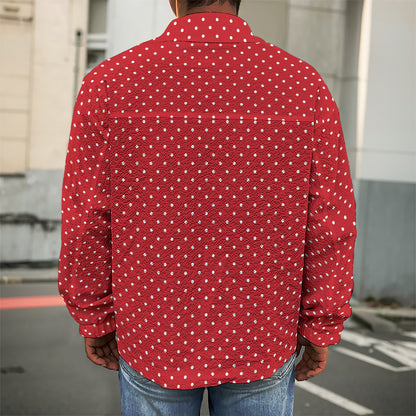 Red And White Polka Dot Print Men's Shirt Jacket