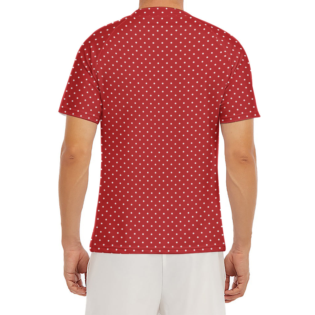 Red And White Polka Dot Print Men's Short Sleeve Rash Guard