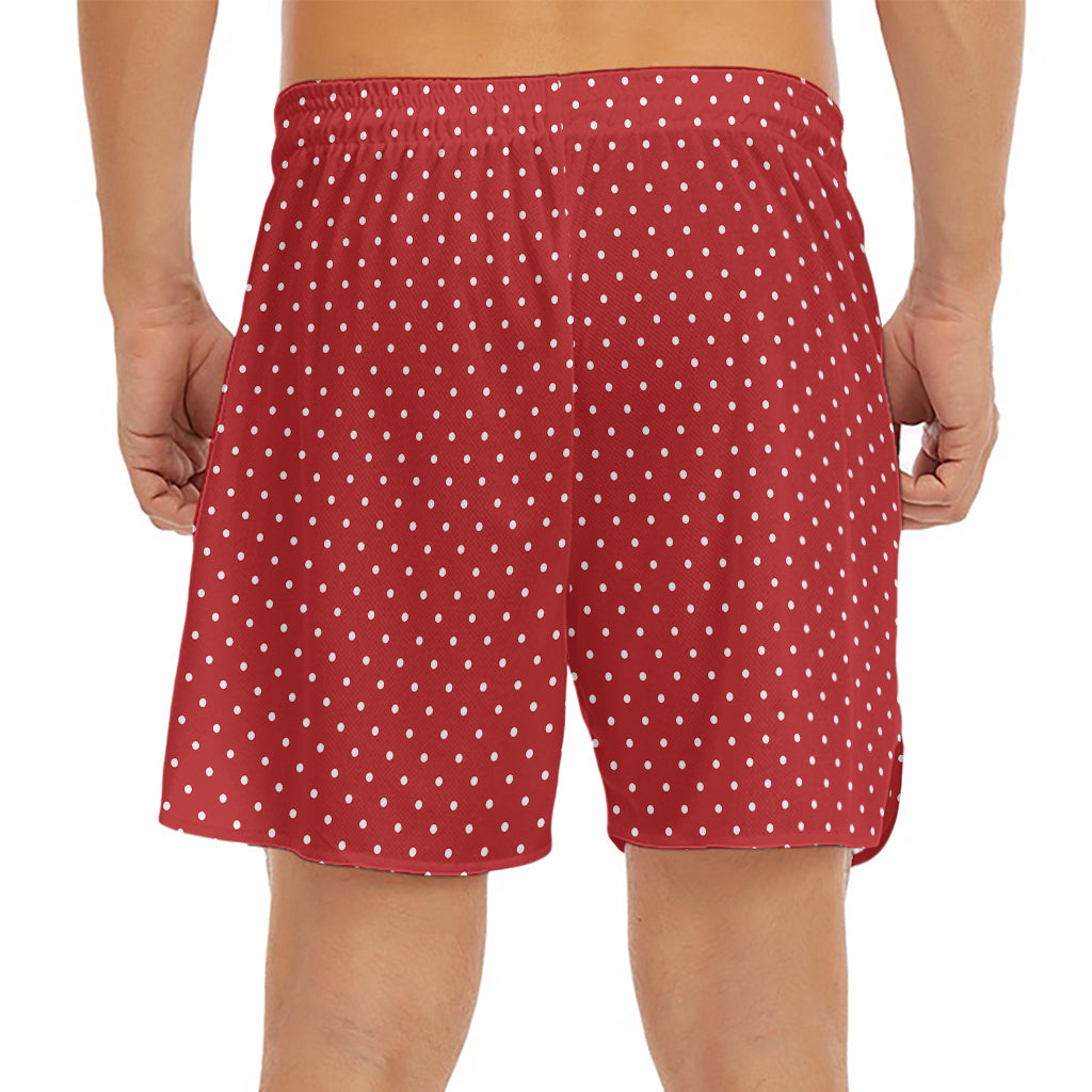 Red And White Polka Dot Print Men's Split Running Shorts