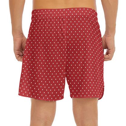 Red And White Polka Dot Print Men's Split Running Shorts
