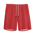 Red And White Polka Dot Print Men's Sports Shorts