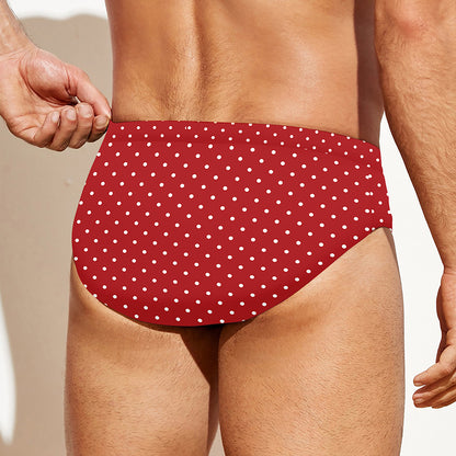Red And White Polka Dot Print Men's Swim Briefs