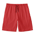 Red And White Polka Dot Print Men's Swim Trunks