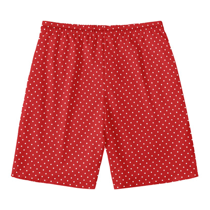 Red And White Polka Dot Print Men's Swim Trunks