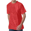 Red And White Polka Dot Print Men's Velvet T-Shirt