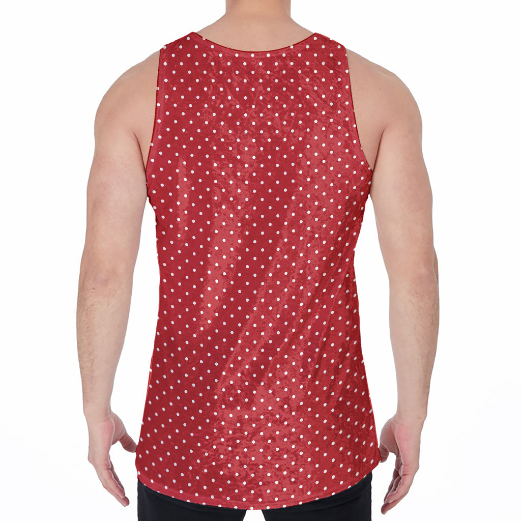 Red And White Polka Dot Print Men's Velvet Tank Top
