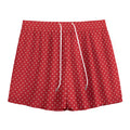Red And White Polka Dot Print Mesh Shorts