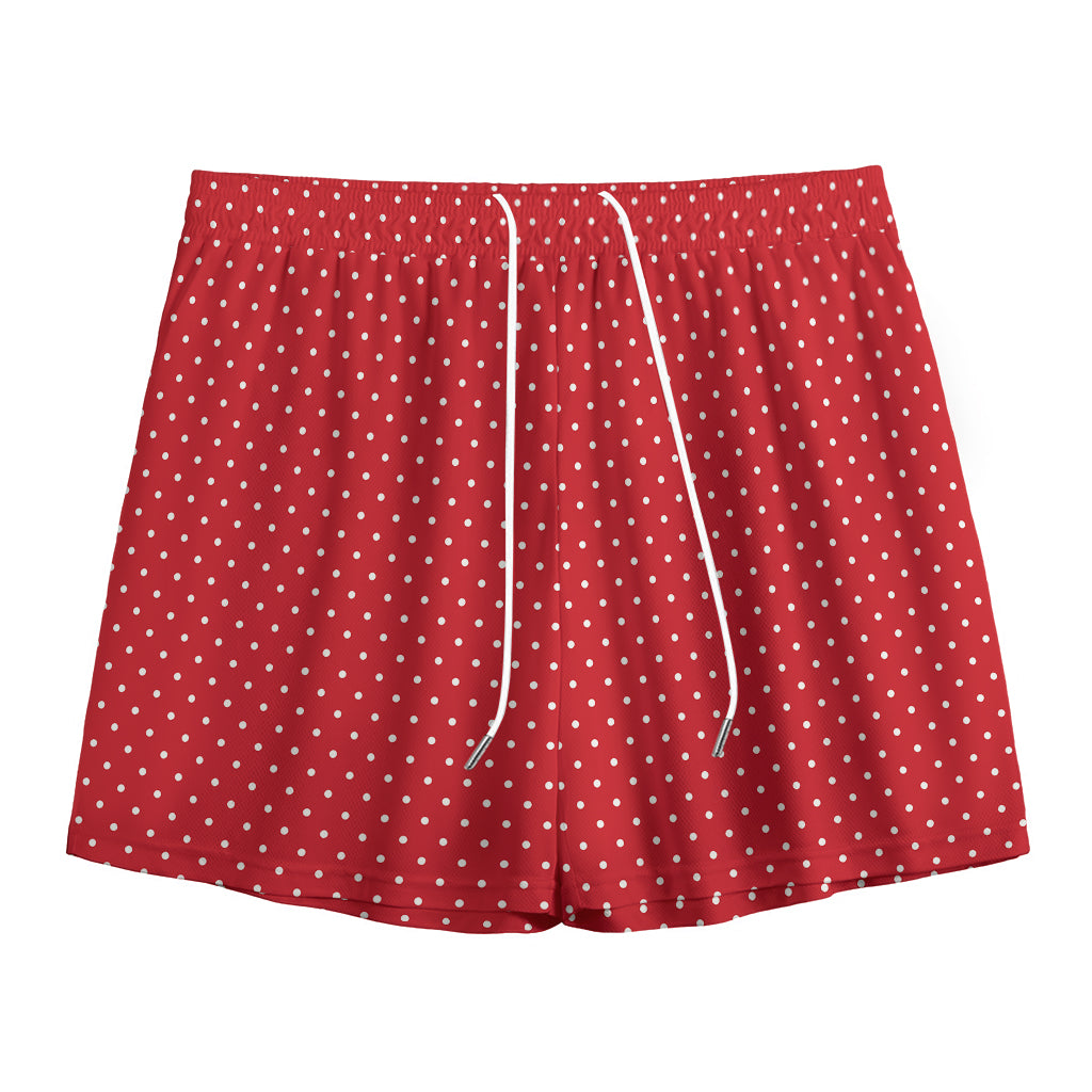 Red And White Polka Dot Print Mesh Shorts