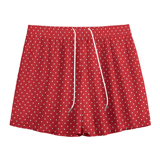 Red And White Polka Dot Print Mesh Shorts