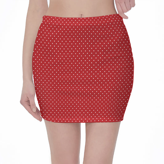 Red And White Polka Dot Print Pencil Mini Skirt
