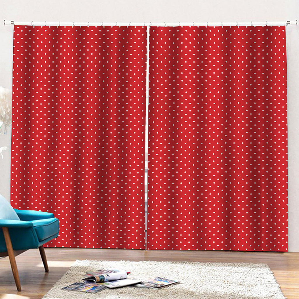 Red And White Polka Dot Print Pencil Pleat Curtains