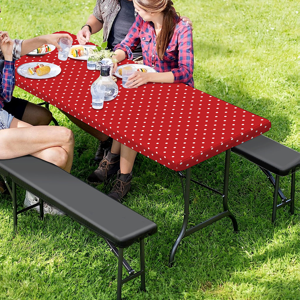 Red And White Polka Dot Print Picnic Table Cover