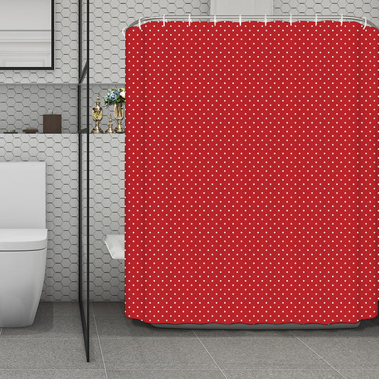 Red And White Polka Dot Print Polyester Shower Curtain