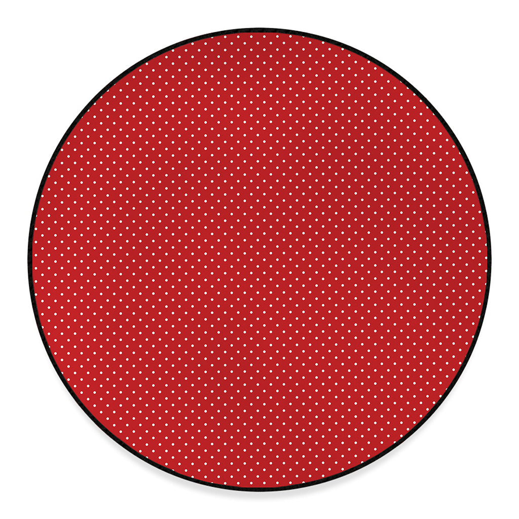 Red And White Polka Dot Print Round Floor Mat