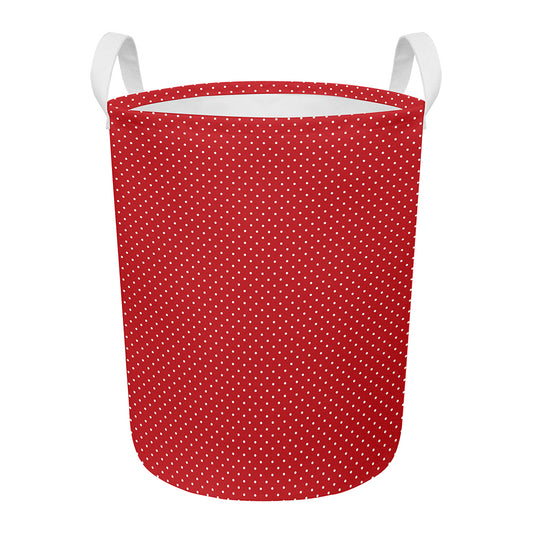Red And White Polka Dot Print Round Laundry Basket