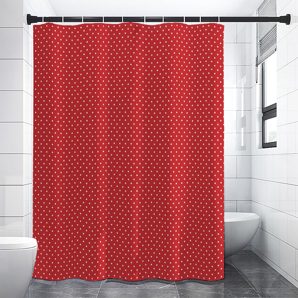 Red And White Polka Dot Print Shower Curtain