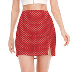 Red And White Polka Dot Print Side Slit Mini Skirt