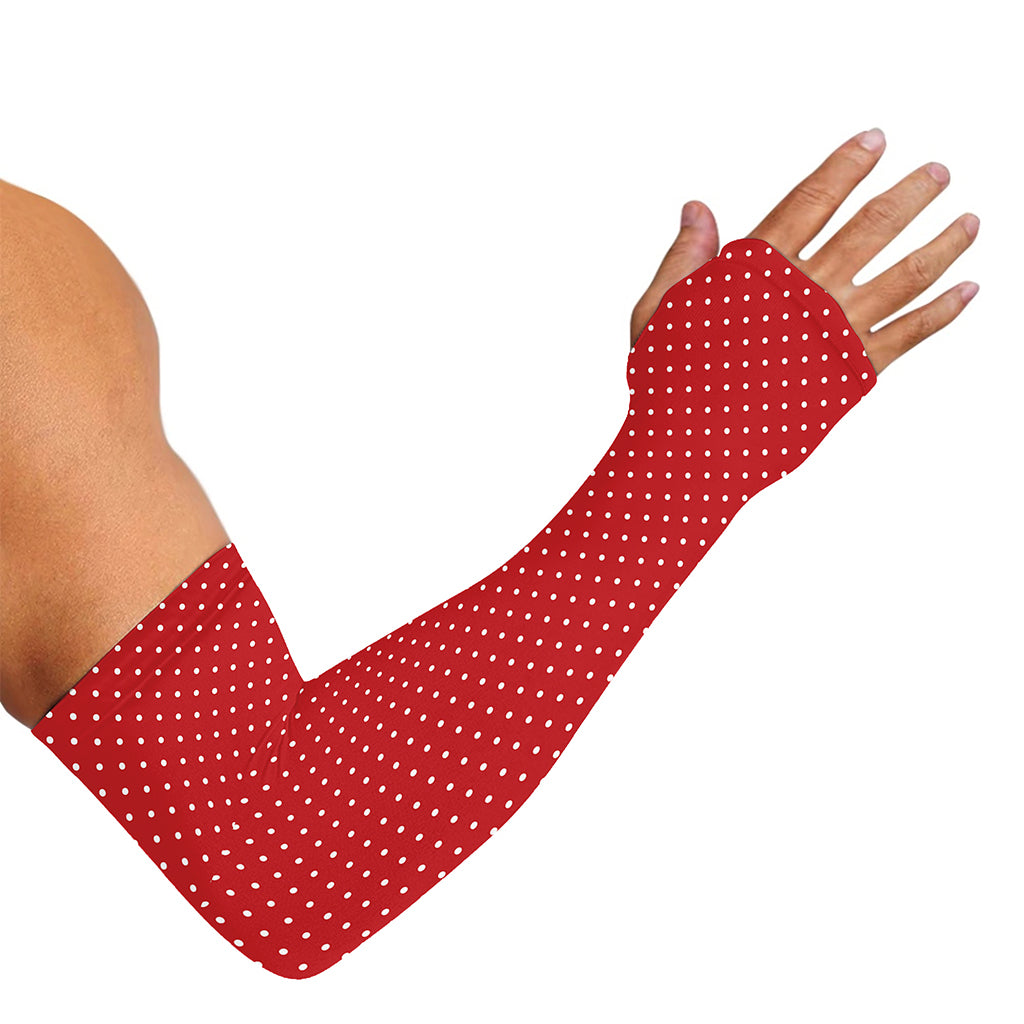 Red And White Polka Dot Print Sun Protection Arm Sleeves