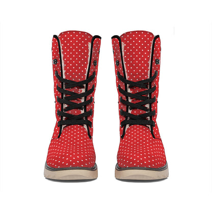 Red And White Polka Dot Print Winter Boots