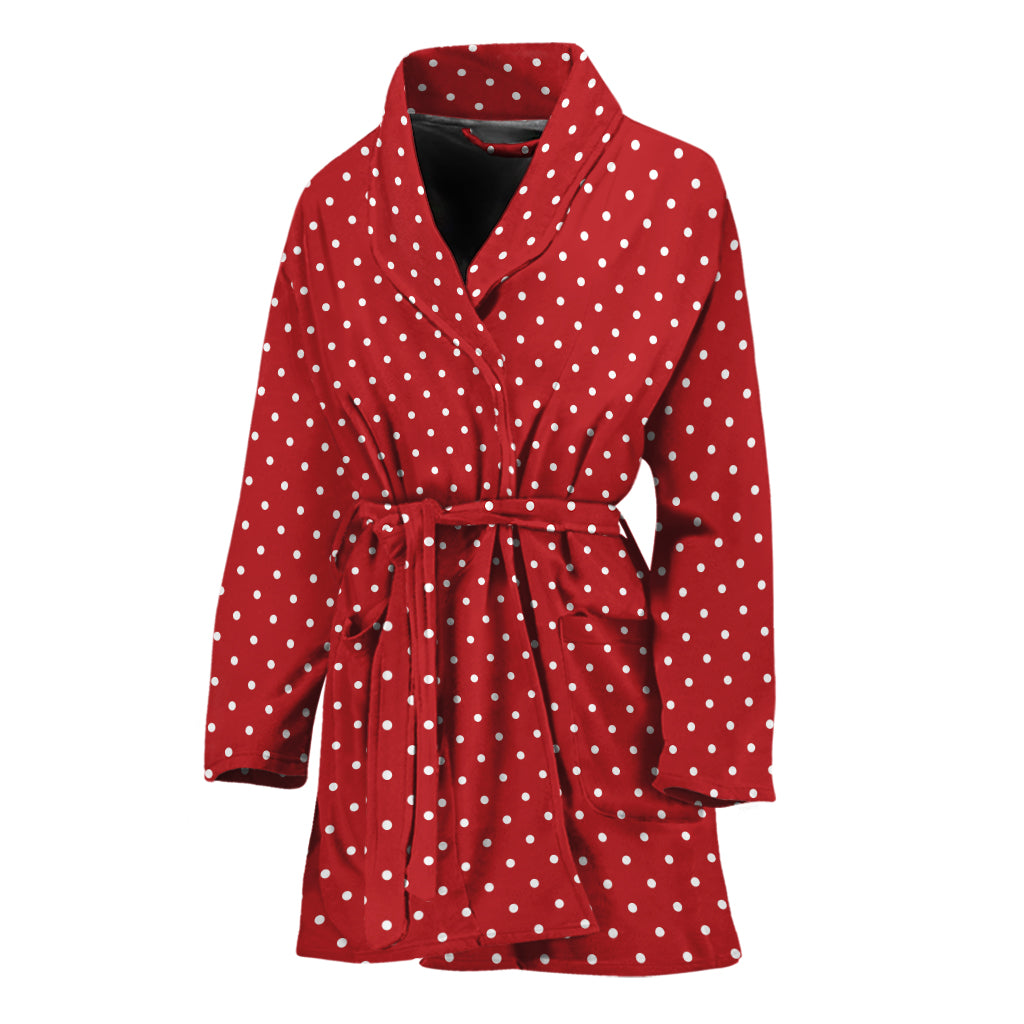 Red And White Polka Dot Print Women's Bathrobe