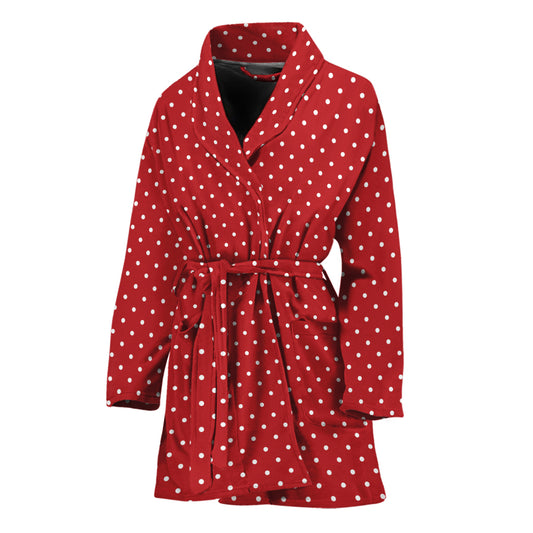 Red And White Polka Dot Print Women's Bathrobe
