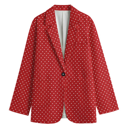 Red And White Polka Dot Print Women's Cotton Blazer