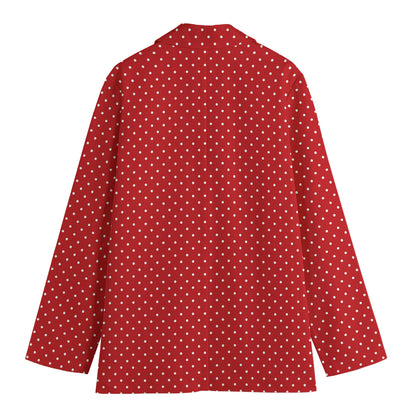 Red And White Polka Dot Print Women's Cotton Blazer
