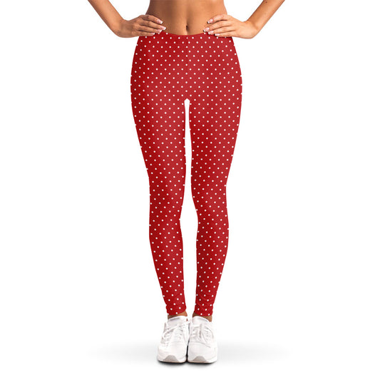 Red And White Polka Dot Print Women's Leggings