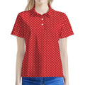 Red And White Polka Dot Print Women's Polo Shirt