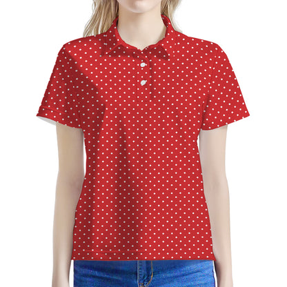 Red And White Polka Dot Print Women's Polo Shirt