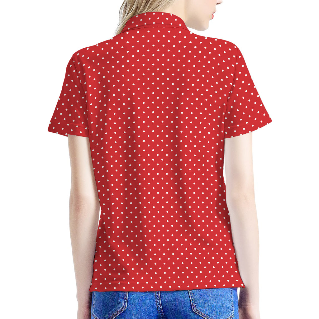 Red And White Polka Dot Print Women's Polo Shirt