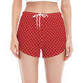 Red And White Polka Dot Print Women's Split Running Shorts