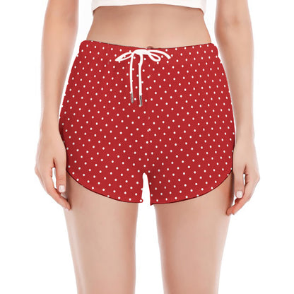 Red And White Polka Dot Print Women's Split Running Shorts