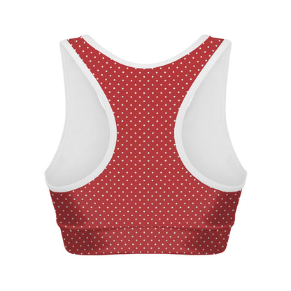 Red And White Polka Dot Print Women's Sports Bra