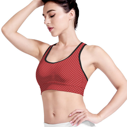 Red And White Polka Dot Print Women's Sports Bra