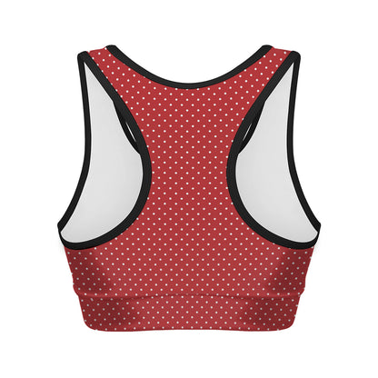 Red And White Polka Dot Print Women's Sports Bra