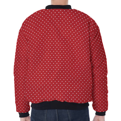 Red And White Polka Dot Print Zip Sleeve Bomber Jacket