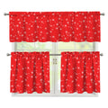 Red And White Snowflake Pattern Print 3 Piece Kitchen Curtains