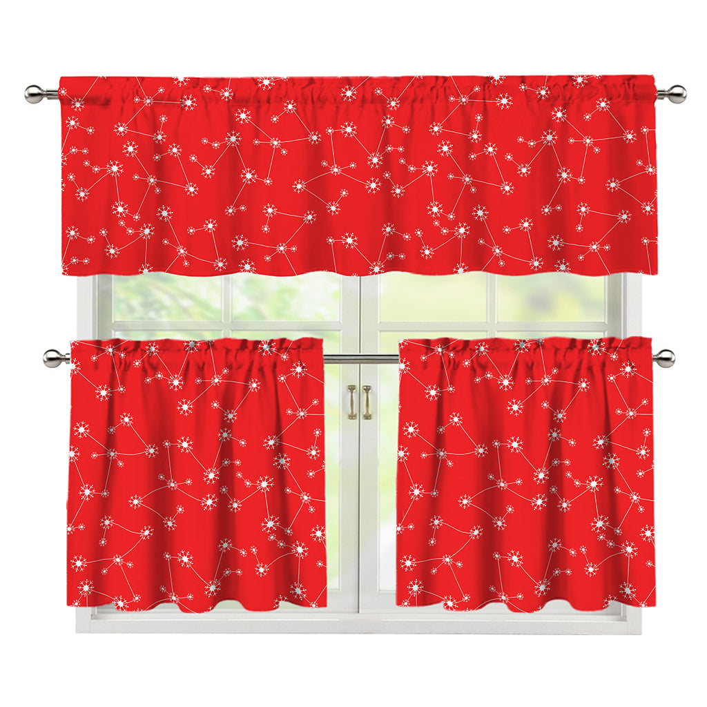 Red And White Snowflake Pattern Print 3 Piece Kitchen Curtains