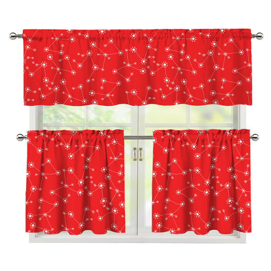 Red And White Snowflake Pattern Print 3 Piece Kitchen Curtains