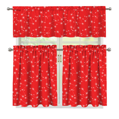 Red And White Snowflake Pattern Print 3 Piece Kitchen Curtains