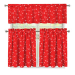 Red And White Snowflake Pattern Print 3 Piece Kitchen Curtains